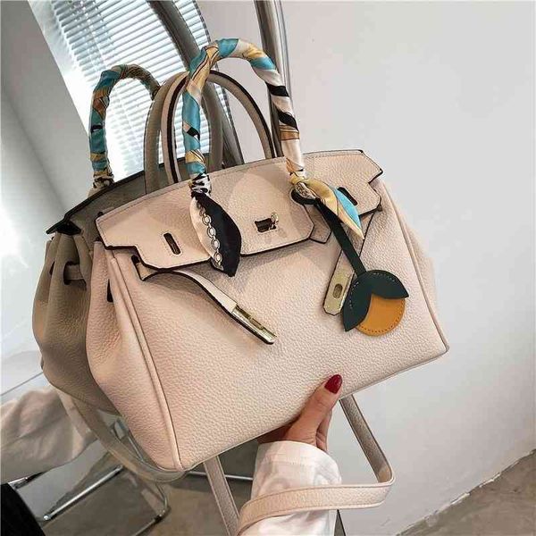 

herme bags litchi pattern bag trendy foreign style single shoulder silk scarf large capacity portable women's korean fashion single sho