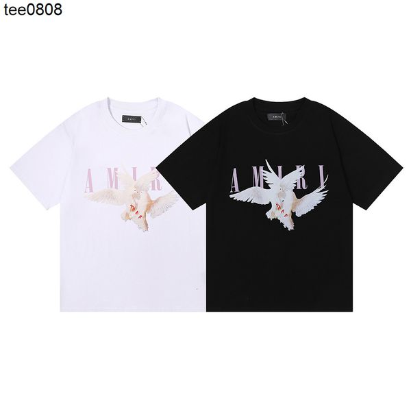 

short sleeve t-shirt men's summer fashion brand amirs tee peace pigeon print trend loose men's shirt ins young men, White;black