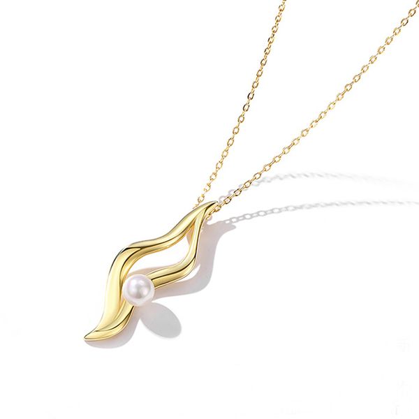 

simple pendant s925 sterling silver gold plated light luxury women's necklace inlaid with freshwater pearl fashion jewelry