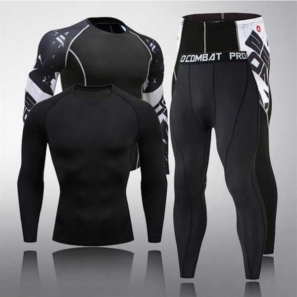 

men's suits compression clothing fitness quick-drying t-shirt leggings 2 piece tracksuit men rashgard male gym joggers men&265p, Gray