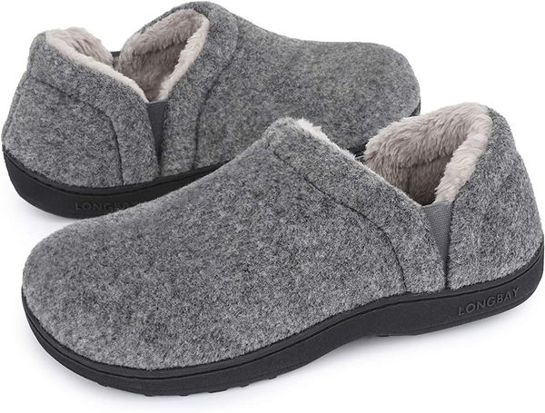 

men's winter warm and comfortable memory foam slippers grey, Black