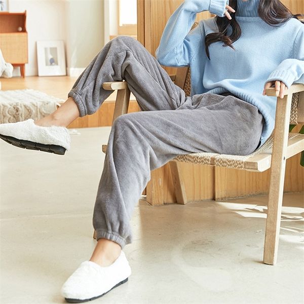 

women's leggings winter women pants loose plus size casual pajamas add velvet warm coral fleece pants winter woman clothing winter legg, Black