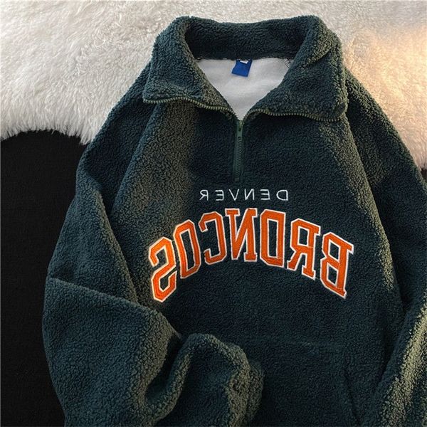 

women's hoodies sweatshirts winter vintage punk retro fashion design half zipper high neck sweater women loose plus velvet thick polar, Black