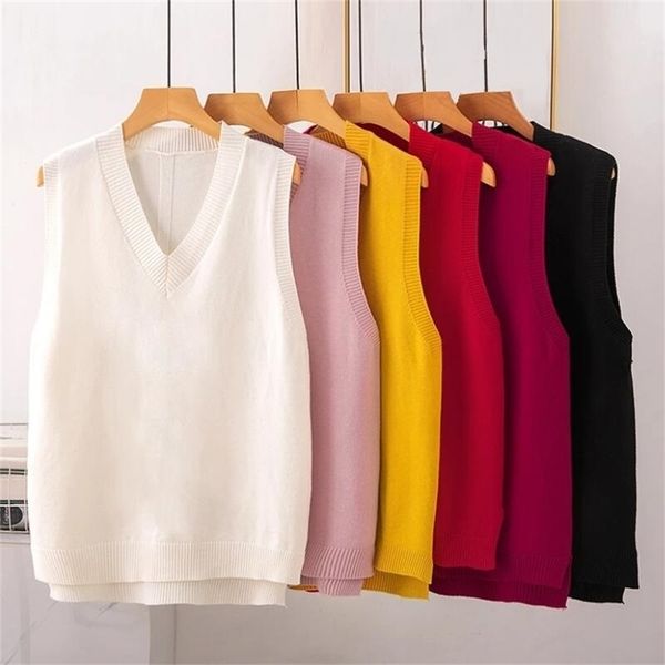 

women's vests autumn winter women loose knitted sweater female jumper women sweater vest ladies pullovers teenager school girls waistco, Black;white