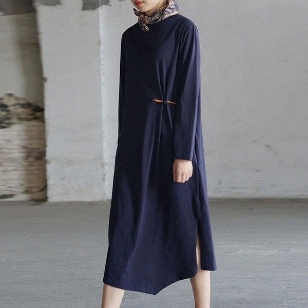 

casual dresses fairynatural solid color bottoming irregular simple ladies vintage button half high collar dress 2021 autumn spring w1mk#, Black;gray