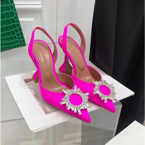 

wedding sandals heeled shoes dress shoe luxury designer satin high amina muaddi bow crystal-embellished buckle pointed toe sunflower pcv, Black