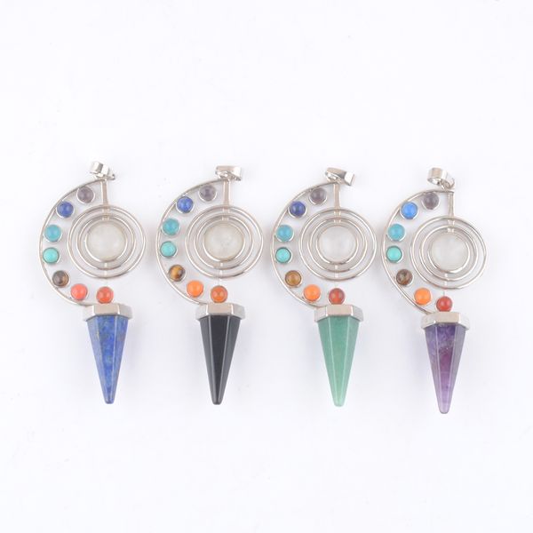 

7 chakra reiki women yoga pendant jewelry amulet healing natural stone lapis lazuli aventurine crystal bn475, Silver