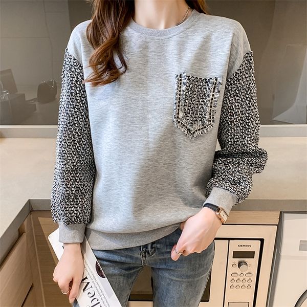 

women s hoodies sweatshirts korean style women s fashion patchwork pullovers spring autumn casual loose shirts female 220914, Black