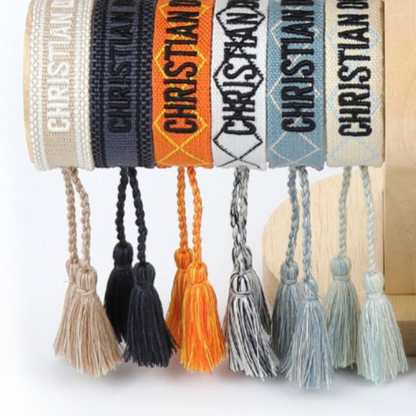 

fashion classic brand bangles bracelets luxury women men handmade signature embroidered woven tassel adjustable bracelet jewelry friendship, Black