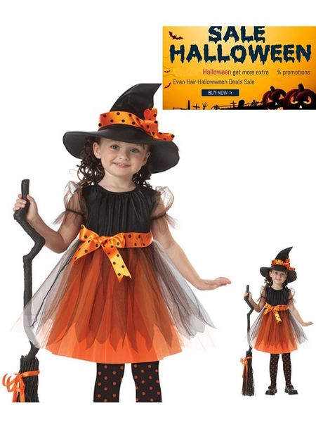 

special occasions kids girls halloween cosplay witch children costume teens baby girl gown infant dress clothing set party hat pumpkin 22091, Blue