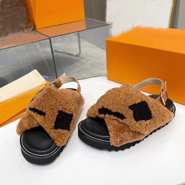 

sandals womens sandals sheepskin casual shoes winter slippers fur one piece lamb wool warm comfortable wear resistant flat indoor new woolen, Black