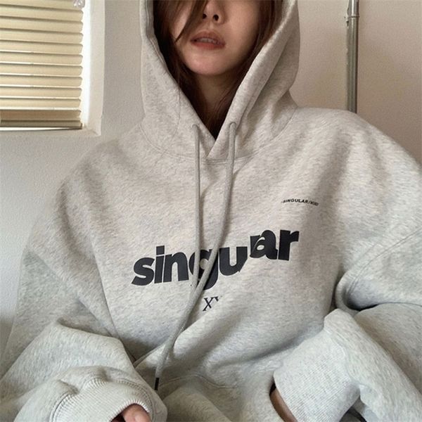 

women s hoodies sweatshirts korean winter grey baggy pullover fashion letter printing pocket fleece thicken sweatshirt casual lazy raglan sl, Black
