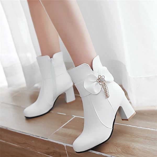 

boots european style contracted ankle boot round headtoe autumn winter high heels zip shoes thick heel fashion boot botas mujer 220915, Black