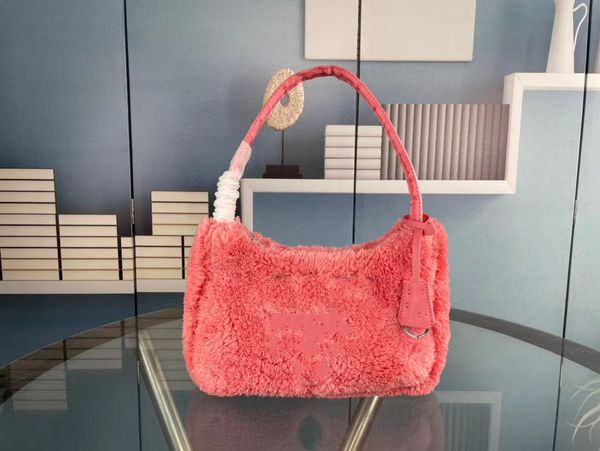 

autumn and winter red high class designer bag pras daes new women's crossboby bags lamb wool armpit teddy bag