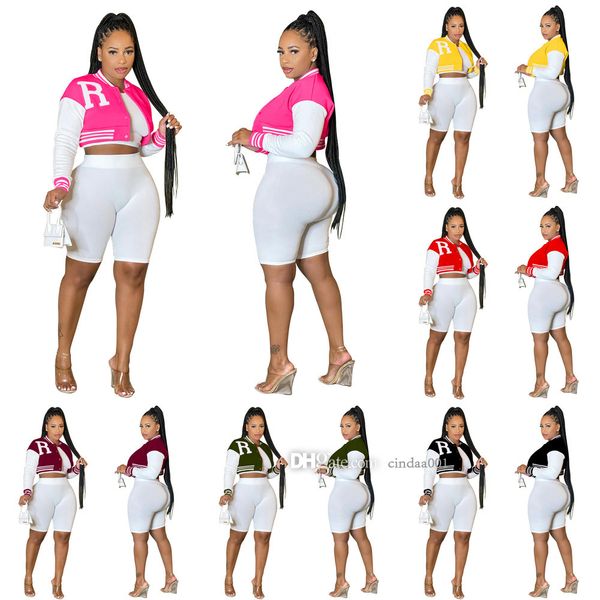 

fashion womens long sleeve tracksuits navel exposed coat lined with middle pants three piece set, Gray
