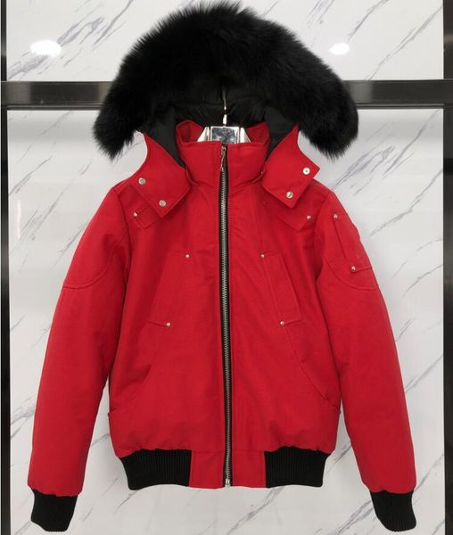 

designer luxury goosie down jacket fur ruff men cg winter fit warm canadas men white goosing coat exterior pockets zipper stretch rib cuff t, Black