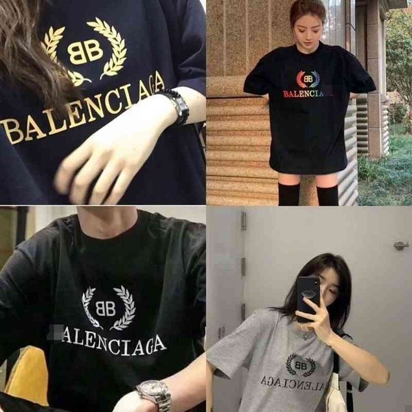 

fashion balencigass designer t shirts wheat summer printed ear double cotton shirts round neck short sleeve loose boys girls student wear, White;black