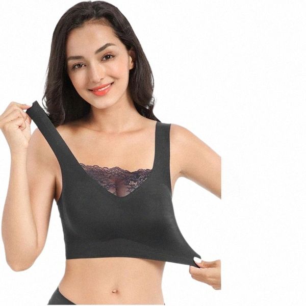

bras women seamless plus size bra push up comfortable wireless anti-exposure sports vest d4wz#, Red;black