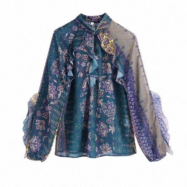 

women ruffle shirt spring 2021 fashion full sleeve vintage prints modern lady blouse women's blouses & shirts q7o2#, White