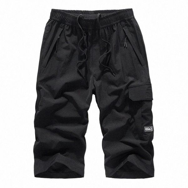 

men's shorts summer plus size pants thin fast-drying beach casual trend drawstring sports short-length loose mens overalls j73k#, White;black