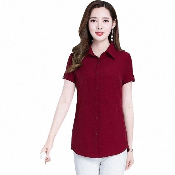 

women spring summer style chiffon blouses shirts lady casual short sleeve turn-down collar blusas rr0040 women's & s4qe#, White