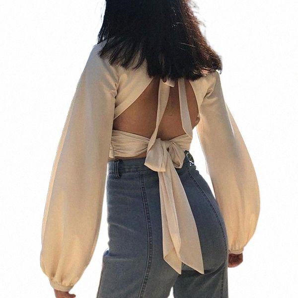 

unireal 2021 summer lace up women white satin blouse shirt long sleeve holloew out short silk female women's blouses & shirts v9hr#