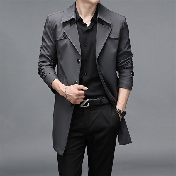 

men's wool blends spring autumn long trench men fashion business casual windbreaker coat mens solid single breasted trench outerwear pl, Black