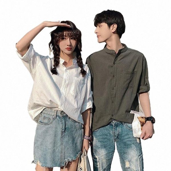 

blouse women japanese solid couples seven-point sleeve shirt summer casual boys girls college blusas mujer de moda women's blouses & s, White