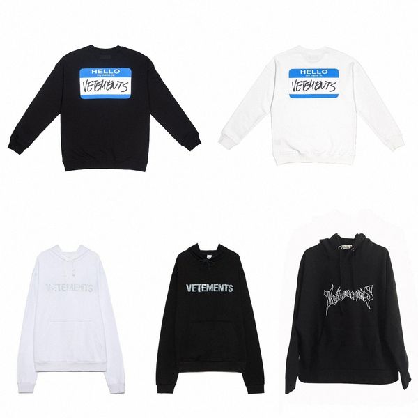 

winter warm hooded sweatshirts designer vetements hoodie mens womens hoodys fashion high street pullover sweaters loose streetwear lovers, Black