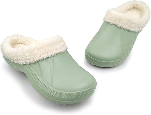 

winter warm plush slippers classic home outdoor lined clogs green, Black