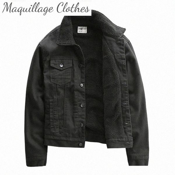 

men's winter wool denim jackets fleece lined fur collar thermal jeans coats for male clothing size m-3xl j0i1#, Black;brown