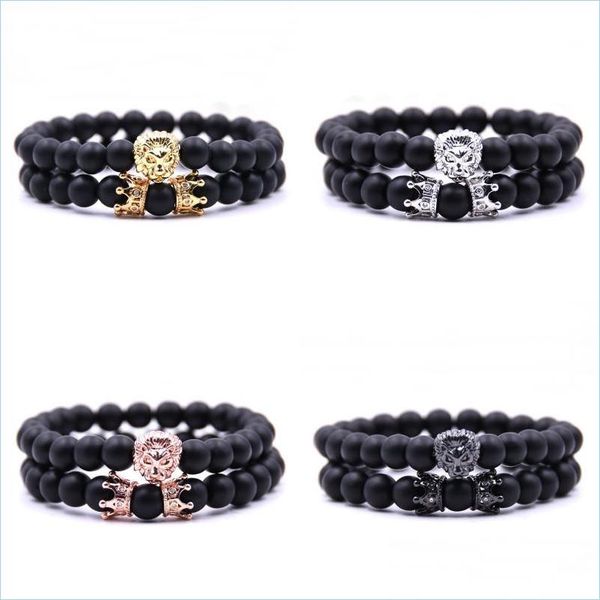 

beaded strands lion crown bracelet frosted black bead charm bracelets men women wristband jewelry accessories chain fashion 4 8bb g2 dhwds