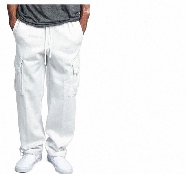 

european and american men's casual pants loose straight multi-pocket pant o5se#, Black