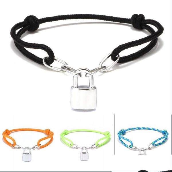 

charm bracelets fashion lock charm bracelet for women men jewellery siery padlock retractable rope bangle couple jewelry 89 w2 drop d dhyfb, Golden;silver