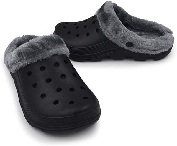 

winter breathable warm fleece slippers garden classic lined clogs, Black