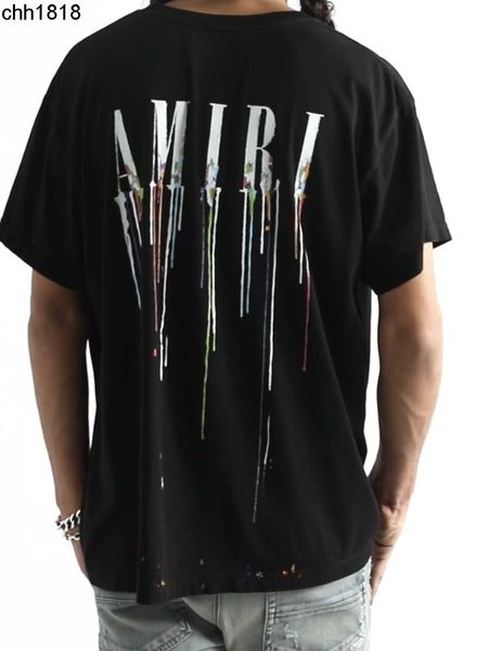 

high version 2022 summer new fashion brand amirs letter slogan color splash ink men's and women's couple short sleeve t-shirt, White;black