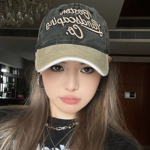 

2022 new american letter embroidery baseball cap women's tide all-match personality old-fashioned washed retro soft shade peaked hat fo, Blue;gray
