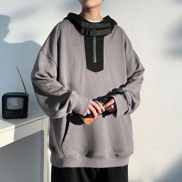 

spring autumn casual oversized hooded men's hoodies pullovers ins loose sweatshirt coat korean style sportwear clothing 5xl w3r7#, Black