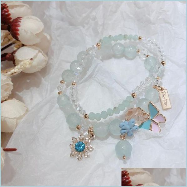 

charm bracelets korean mashan jade two piece set lady style butterfly summer bracelet production bracelets crystal 67 n2 drop deliver dhgm9, Golden;silver