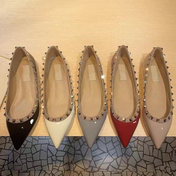 

fashion luxury women's sandals low heel riveted laceless french pointed spring/summer letter brand shoes versatile single shoe sizes 34, Black