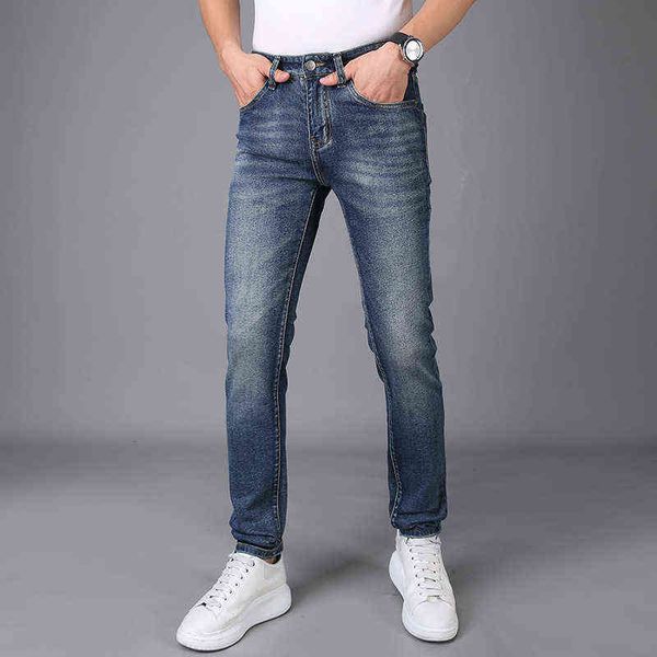 

jeans men's 2022 high end fashion brand jeans men's slim leggings elastic autumn and winter small straight pantssslj, Blue