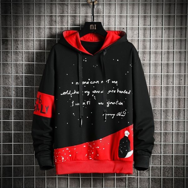 

men s hoodies sweatshirts streetwear hoodie letter print hooded s patchwork hip hop high street fashion 220914, Black