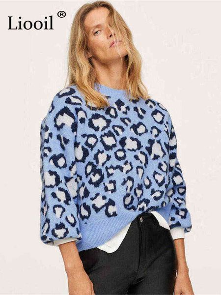 

women's sweaters warme gebreide trui jumper vrouwen luipaard print blauw breien pull 2022 streetwear truien dikke winter trui truien t, White;black