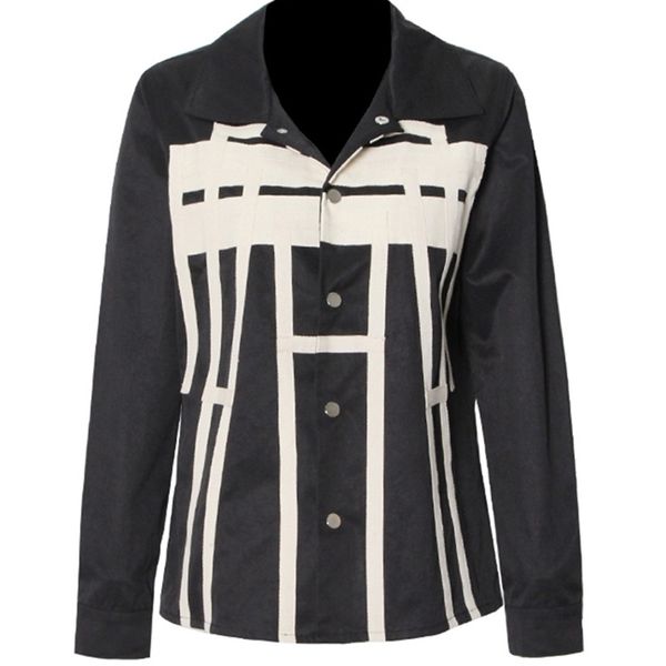 

womens jackets gymamazes streetwear hit color jacket for women lapel long sleeve loose single breasted jackets female fashion clothing 22091, Black;brown