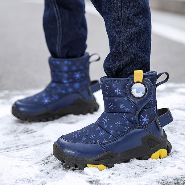 

boots winter kids plus warm velvet boy snow booties cotton lining waterproof children leather shoes outdoor activity supplies 220915, Black;grey
