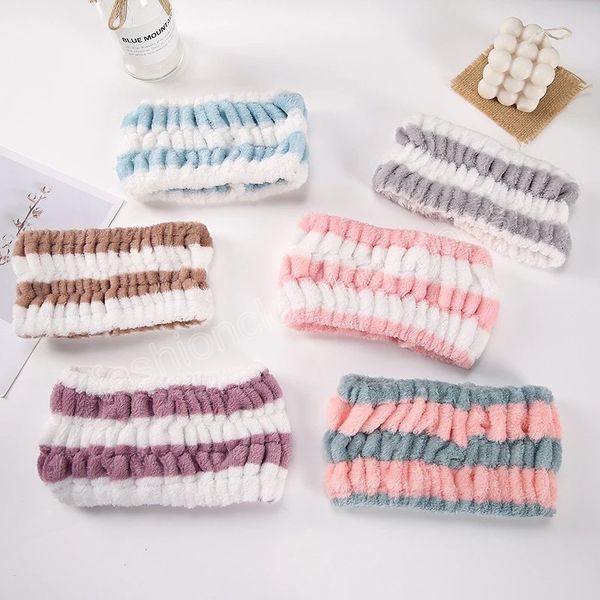 

striped coral fleece soft headband for women face makeup headbands plush hairband hair ornament fashion hair accessories, Slivery;white