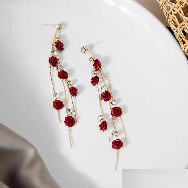 

dangle chandelier south korea web celebrity super fairy temperament elegant hyun fashion earrings delicate purple flowers rose 5641 dh0kr, Silver