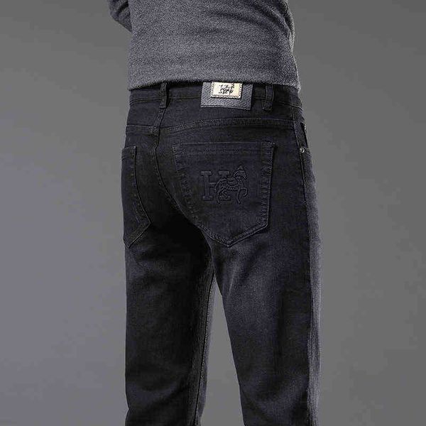 

jeans men's autumn and winter high end casual trousers fashion elastic small straight wear, Blue