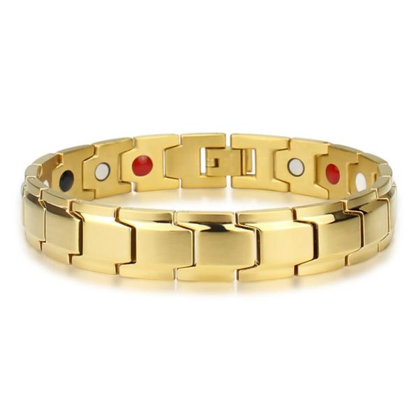 

50g stainless steel healthy magnetic therapy link chain bracelet magnet bracelets for men women 12mm 8.26 inch gold/ silver, Black