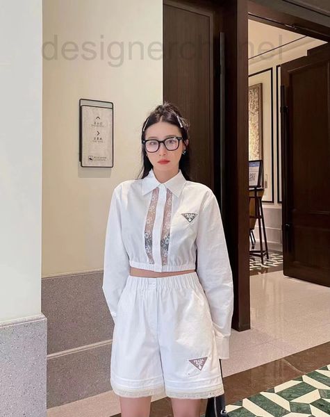 

women's tracksuits designer fashion suit women's 2022 early autumn new perspective lace splicing sweet and spicy shirt elastic wai, Gray